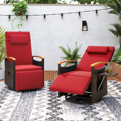 Set of 2 Patio Rattan 360° Swivel Recliner Chair with Adjustable Backrest and Footrest, Red Outdoor Chaise Lounges at Gallery Canada