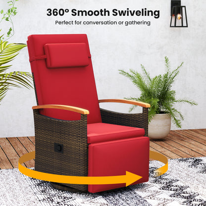 Set of 2 Patio Rattan 360° Swivel Recliner Chair with Adjustable Backrest and Footrest, Red Outdoor Chaise Lounges at Gallery Canada