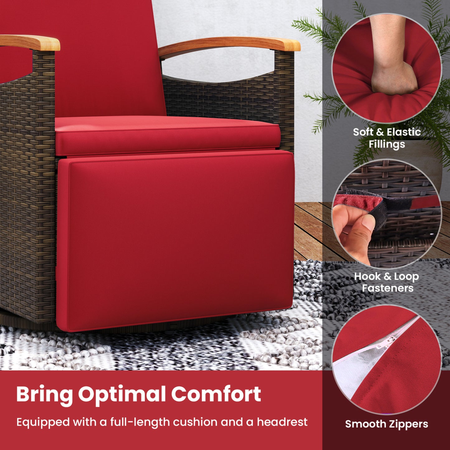 Set of 2 Patio Rattan 360° Swivel Recliner Chair with Adjustable Backrest and Footrest, Red Outdoor Chaise Lounges at Gallery Canada