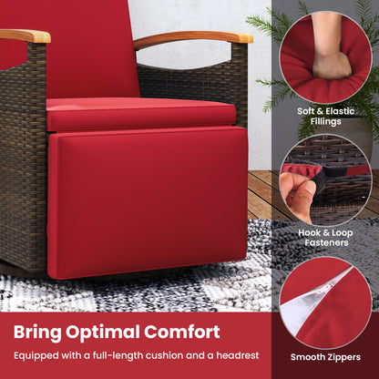 Set of 2 Patio Rattan 360° Swivel Recliner Chair with Adjustable Backrest and Footrest, Red Outdoor Chaise Lounges at Gallery Canada