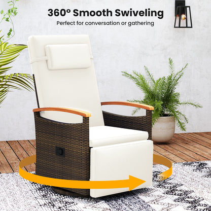 Set of 2 Patio Rattan 360° Swivel Recliner Chair with Adjustable Backrest and Footrest, White Outdoor Chaise Lounges at Gallery Canada
