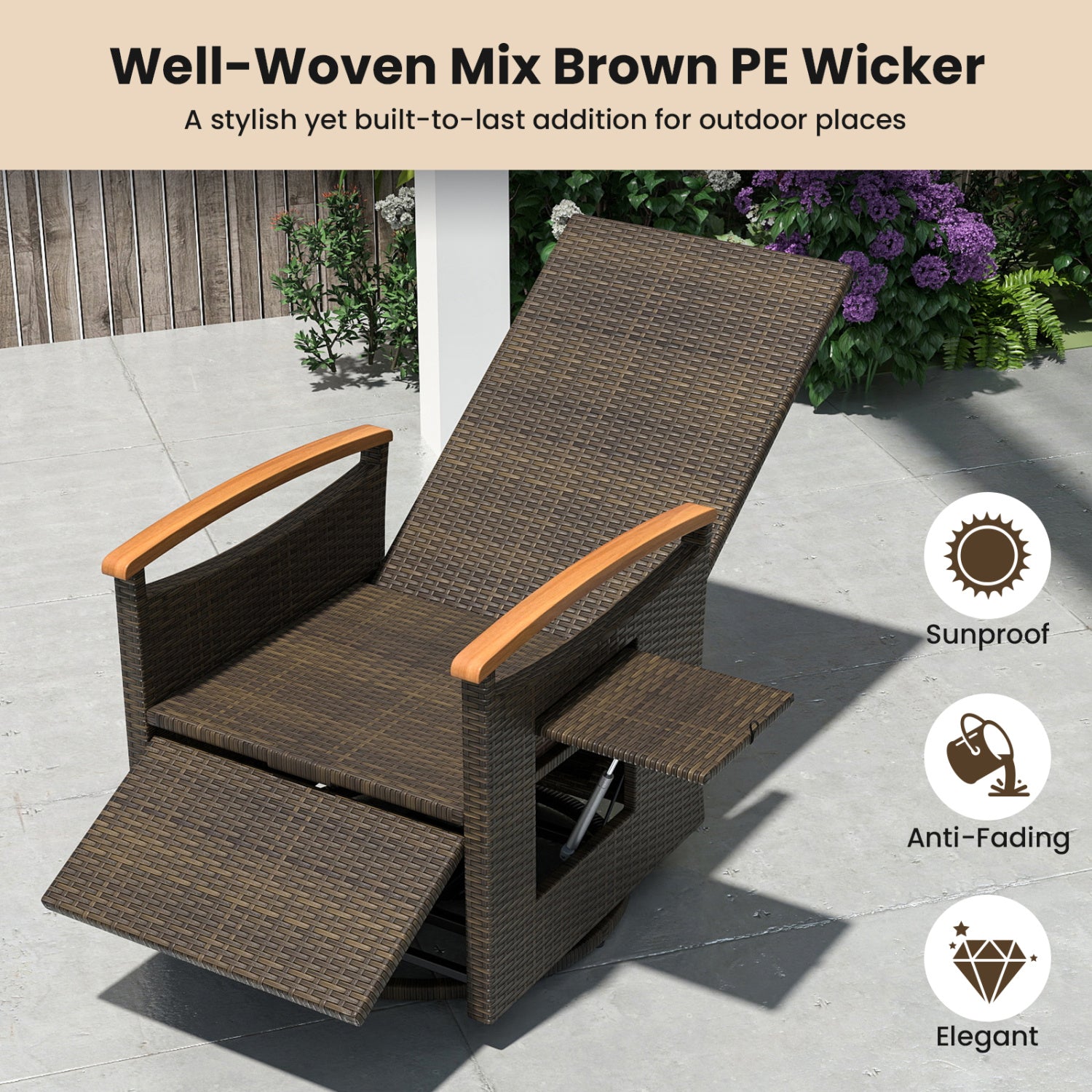 Set of 2 Patio Rattan 360° Swivel Recliner Chair with Adjustable Backrest and Footrest, White Outdoor Chaise Lounges at Gallery Canada