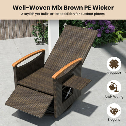 Set of 2 Patio Rattan 360° Swivel Recliner Chair with Adjustable Backrest and Footrest, White Outdoor Chaise Lounges at Gallery Canada