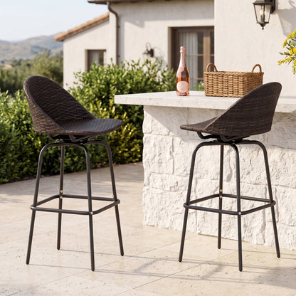 Set of 2 Patio Swivel Bar Stools, Rattan Seat, 400 LBS, Brown Patio Bar Furniture at Gallery Canada