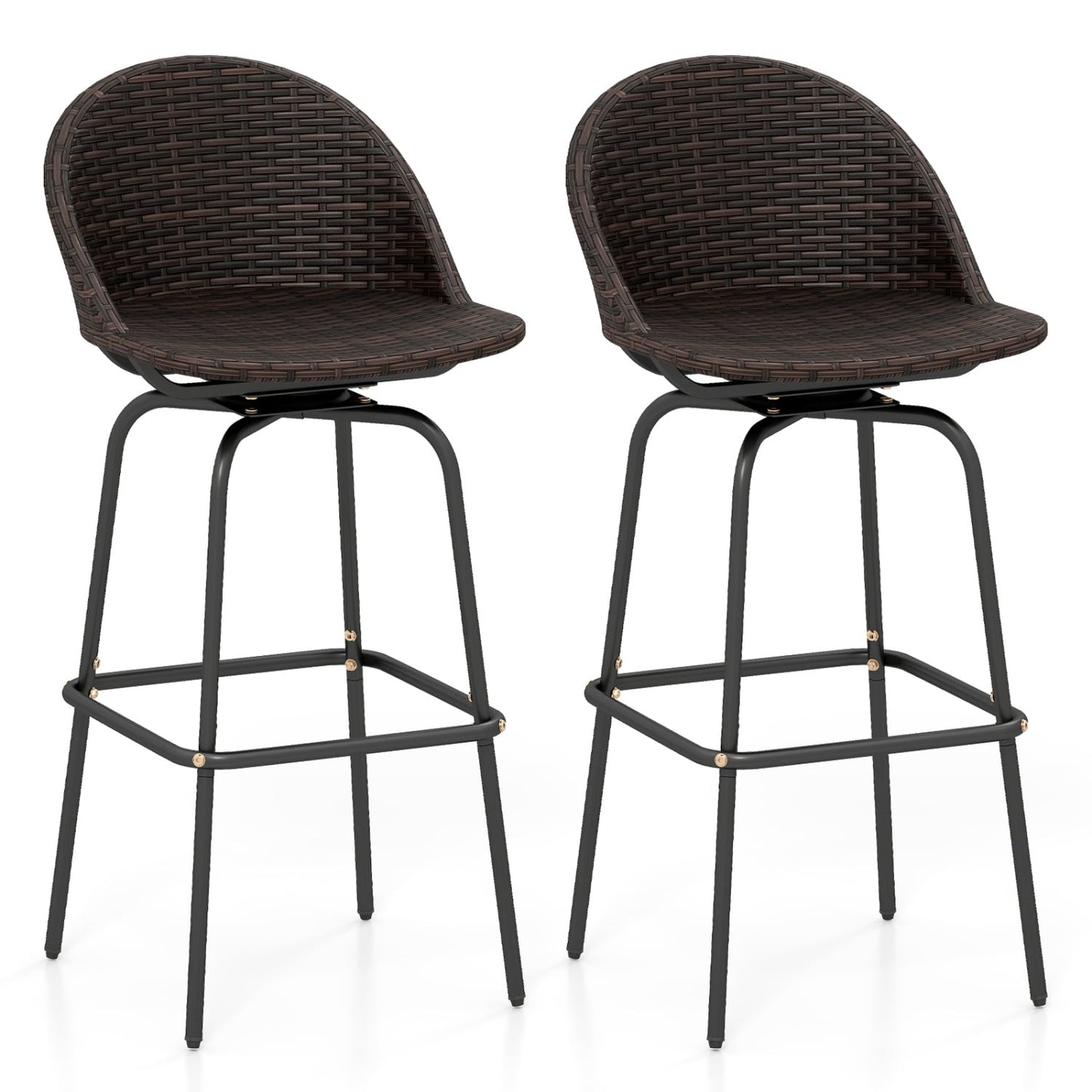 Set of 2 Patio Swivel Bar Stools, Rattan Seat, 400 LBS, Brown Patio Bar Furniture Brown at Gallery Canada