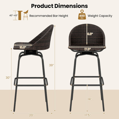 Set of 2 Patio Swivel Bar Stools, Rattan Seat, 400 LBS, Brown Patio Bar Furniture at Gallery Canada