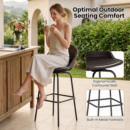 Set of 2 Patio Swivel Bar Stools, Rattan Seat, 400 LBS, Brown Patio Bar Furniture at Gallery Canada
