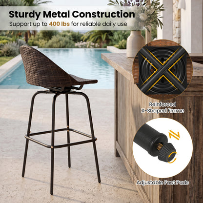 Set of 2 Patio Swivel Bar Stools, Rattan Seat, 400 LBS, Brown Patio Bar Furniture at Gallery Canada