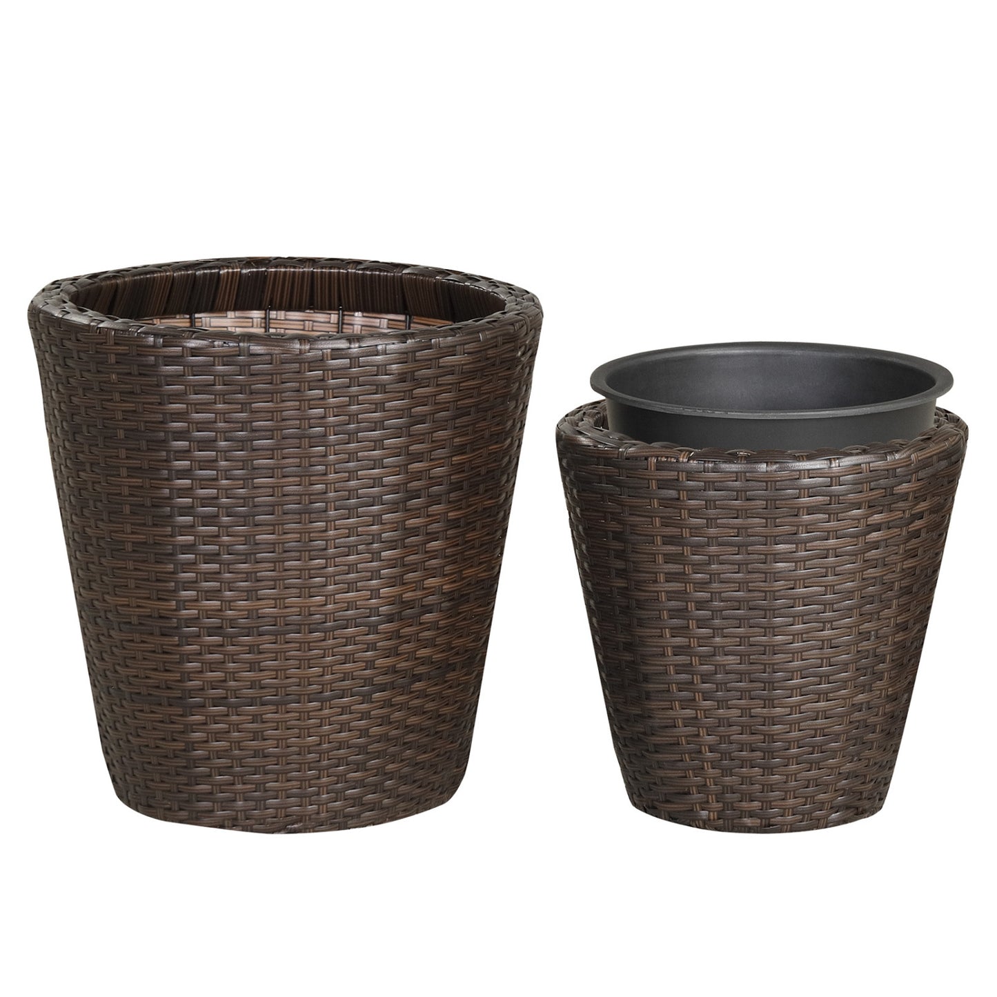 Set of 2 Plastic Taper Rattan Planters, Brown