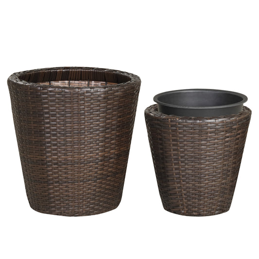 Set of 2 Plastic Taper Rattan Planters, Brown