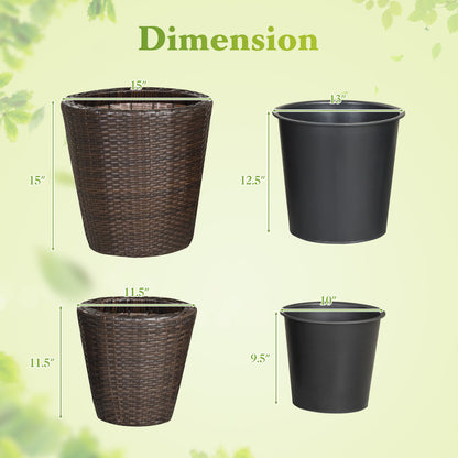 Set of 2 Plastic Taper Rattan Planters, Brown