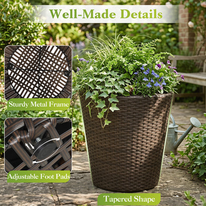 Set of 2 Plastic Taper Rattan Planters, Brown