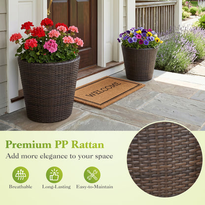Set of 2 Plastic Taper Rattan Planters, Brown