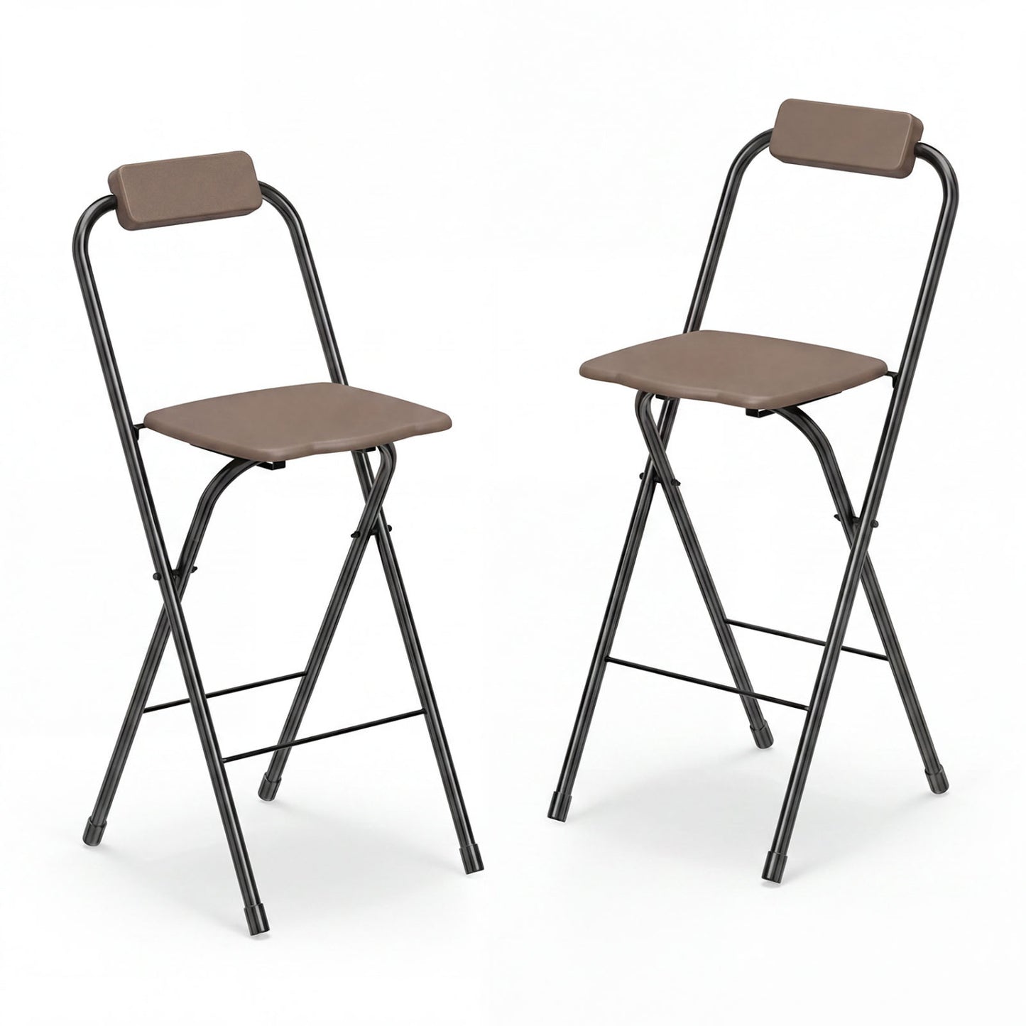 Set of 2 Portable Bar Height Stools with Ergonomic Seat and Comfortable Footrest, Brown