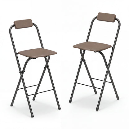 Set of 2 Portable Bar Height Stools with Ergonomic Seat and Comfortable Footrest, Brown