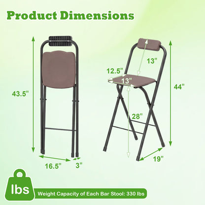 Set of 2 Portable Bar Height Stools with Ergonomic Seat and Comfortable Footrest, Brown