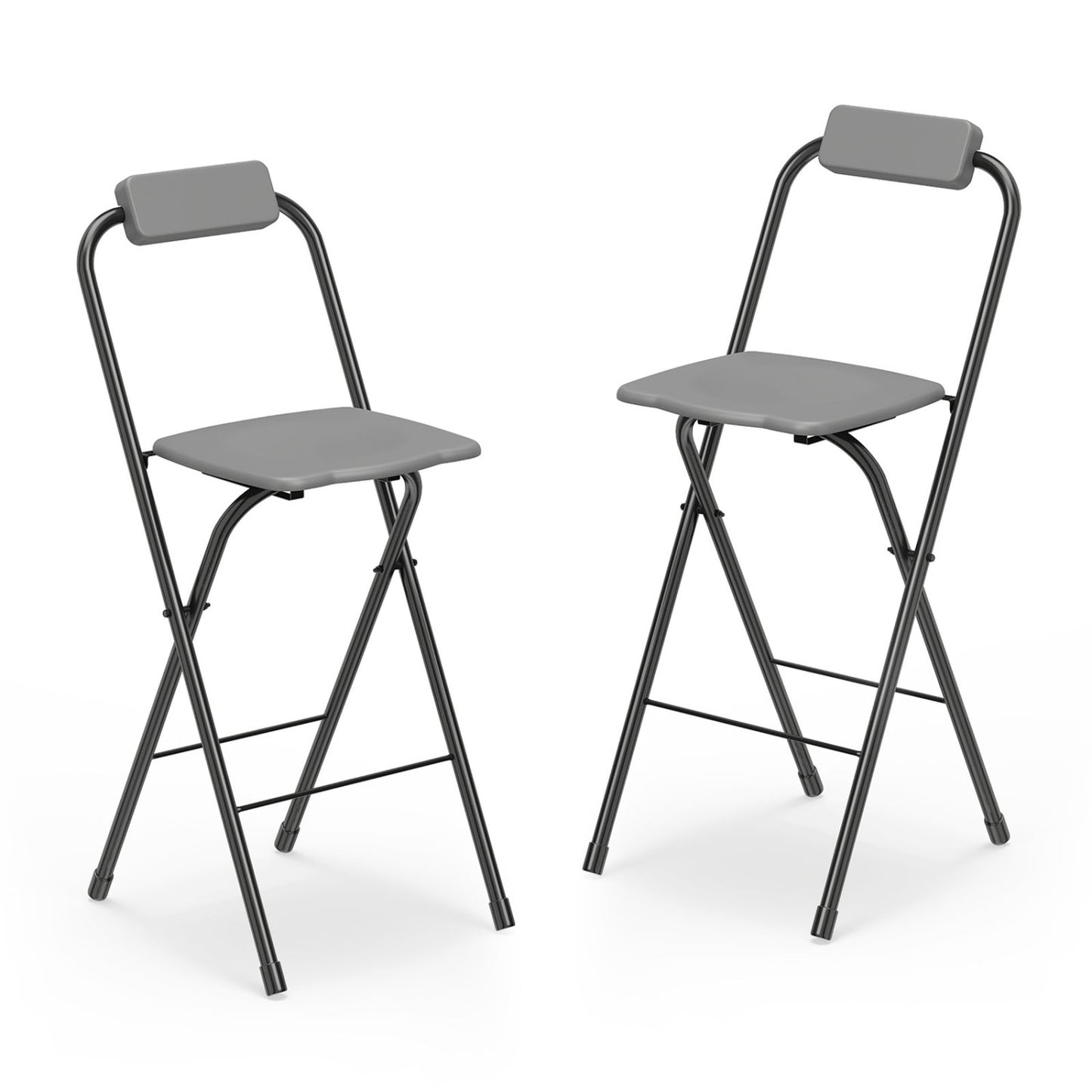 Set of 2 Portable Bar Stools with Ergonomic Seat, Black