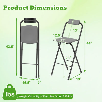 Set of 2 Portable Bar Stools with Ergonomic Seat, Black