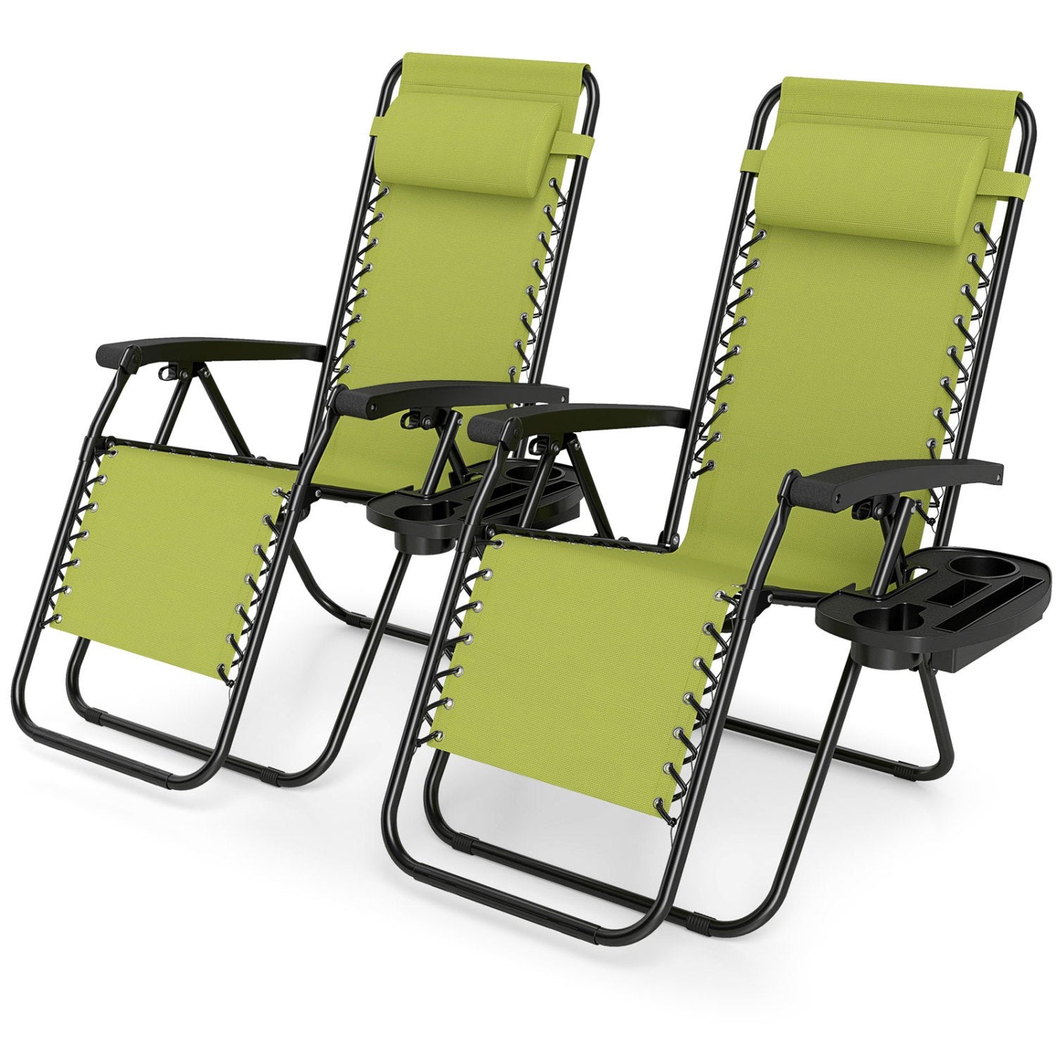 Set of 2 Portable Zero Gravity Chairs with Cup Holder Trays and Backrest , Green Beach & Lawn Chairs at Gallery Canada