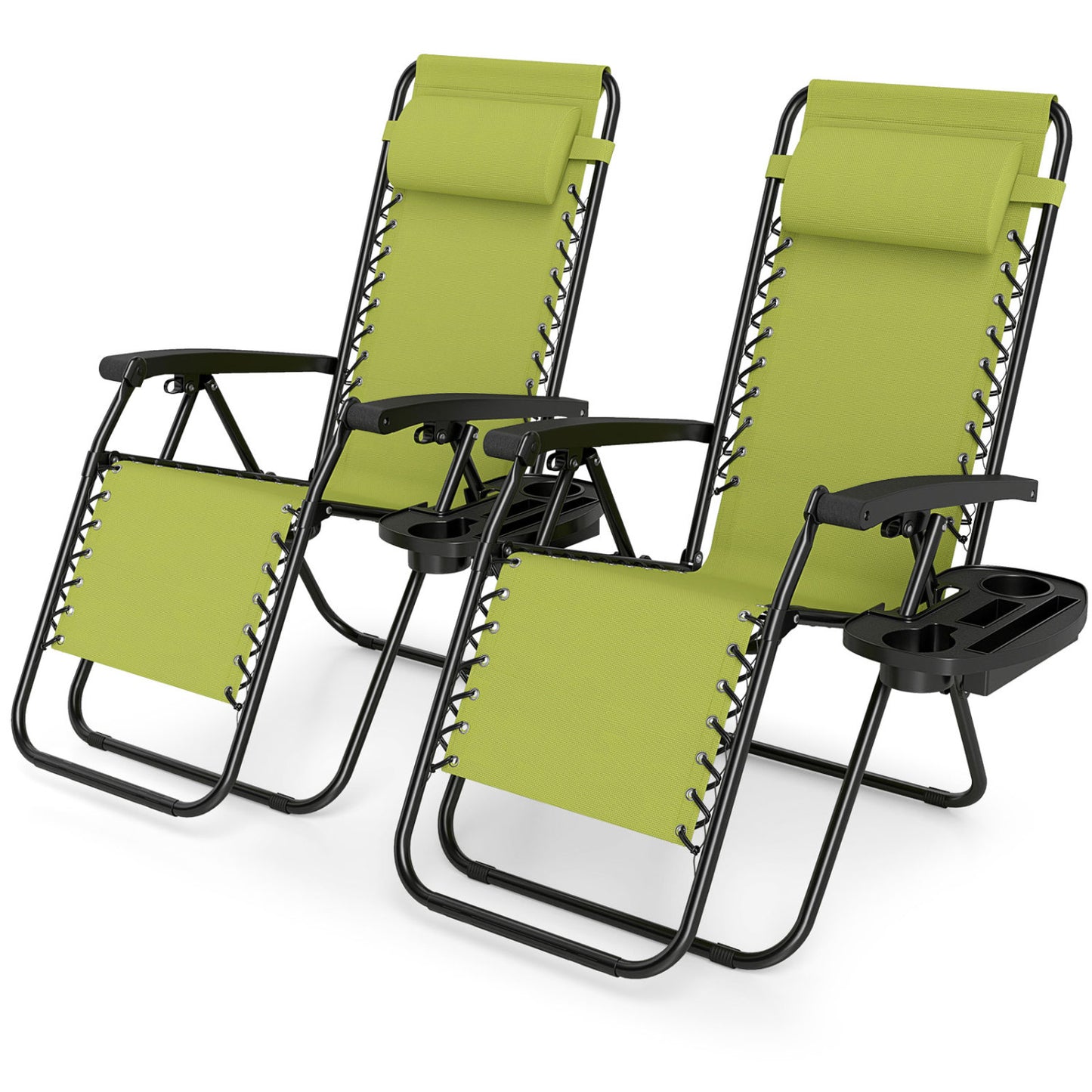 Set of 2 Portable Zero Gravity Chairs with Cup Holder Trays and Backrest , Green Beach & Lawn Chairs at Gallery Canada