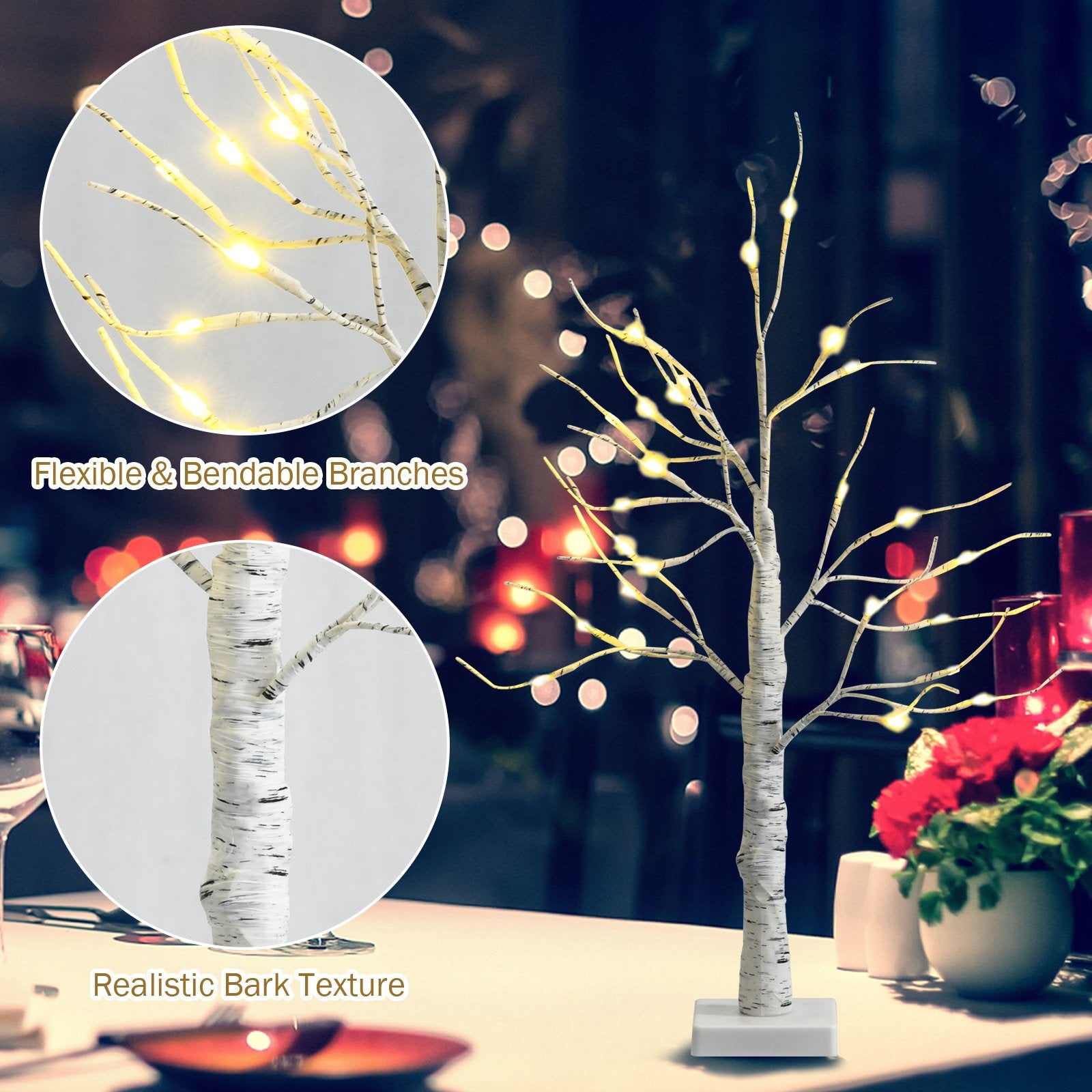 Set of 2 Pre-lit White Twig Birch Tree Battery Powered for Christmas Holiday, White Christmas Tree at Gallery Canada