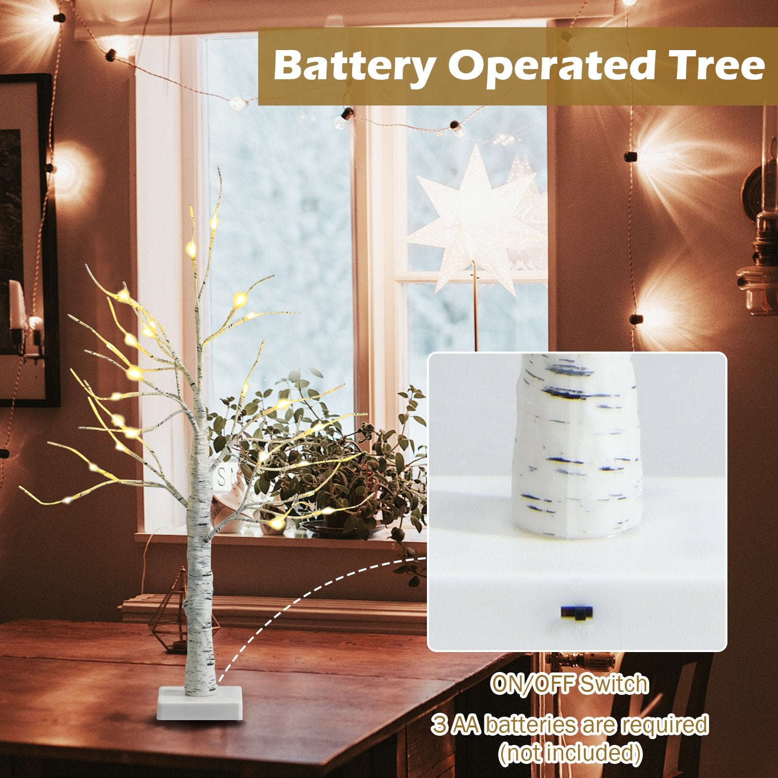 Set of 2 Pre-lit White Twig Birch Tree Battery Powered for Christmas Holiday, White Christmas Tree at Gallery Canada