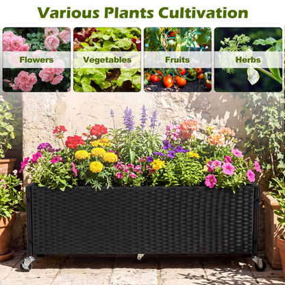 Ensemble de 2 jardinières surélevées, en rotin PE, avec doublure et roues
