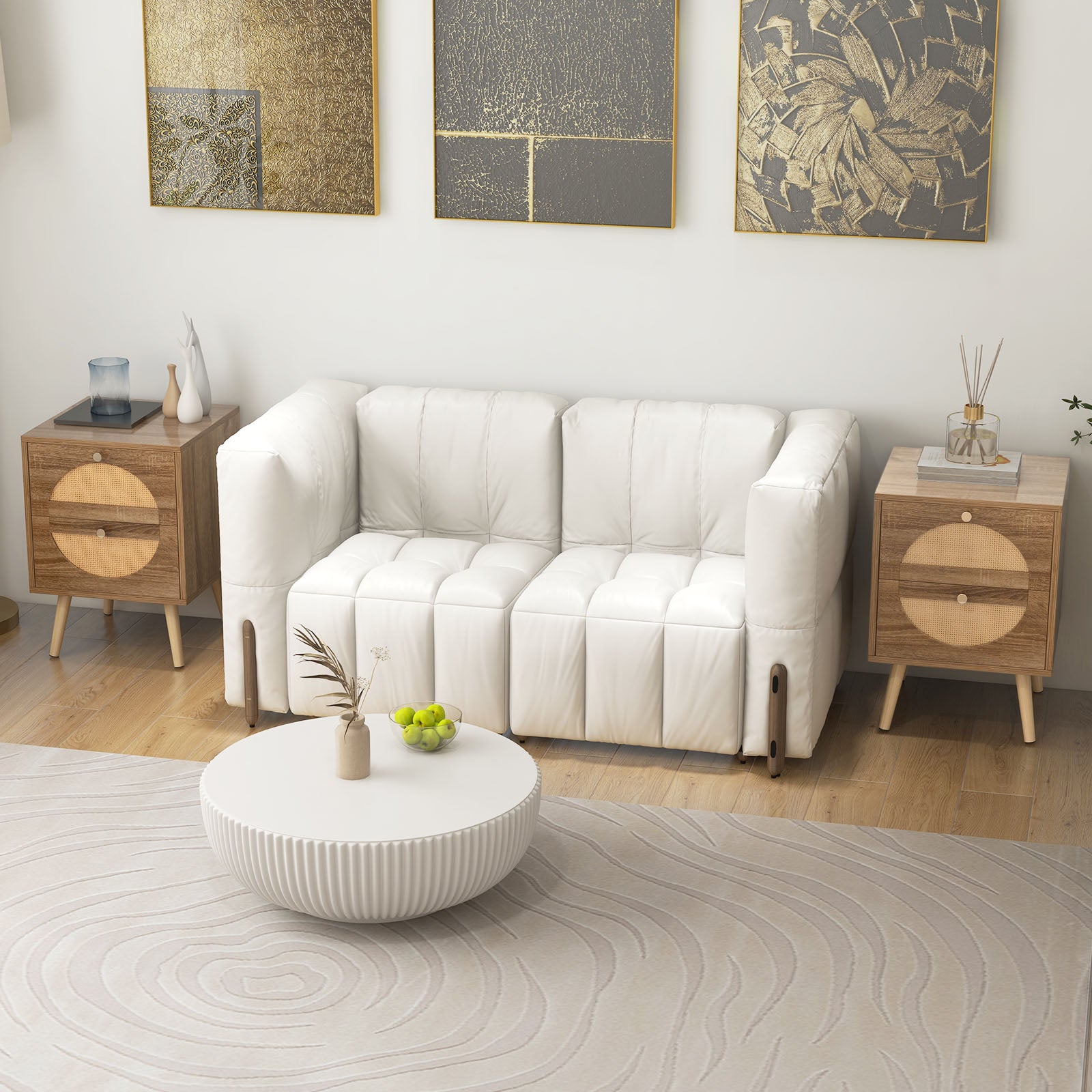 Set of 2 Rattan Nightstand with 2 Drawers and Solid Wood Legs-Natual, Natural Nightstands at Gallery Canada