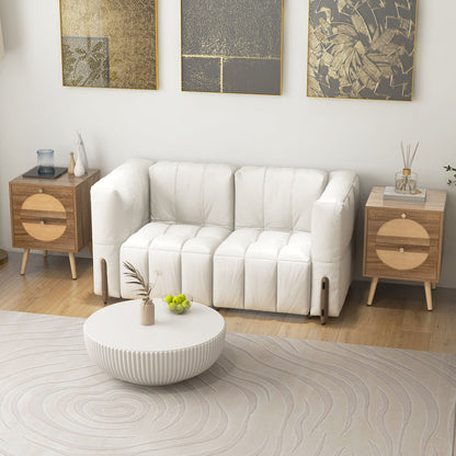 Set of 2 Rattan Nightstand with 2 Drawers and Solid Wood Legs-Natual, Natural Nightstands at Gallery Canada