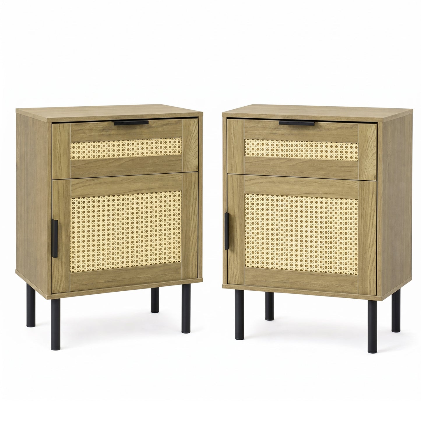 Ensemble de 2 tables de nuit en rotin avec tiroir, naturel