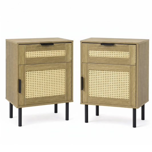 Set of 2 Rattan Nightstands with Drawer, Natural Nightstands Natural at Gallery Canada