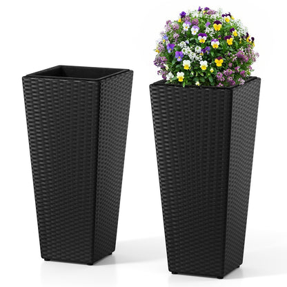 Set of 2 Rattan Tall Plant Pots with Detachable Plastic Liners, Black Raised Garden Beds Black at Gallery Canada