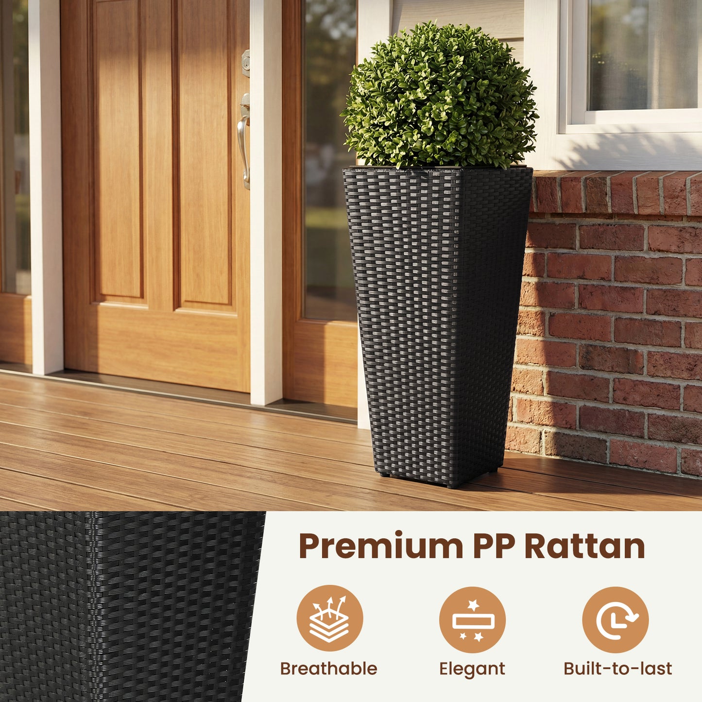 Set of 2 Rattan Tall Plant Pots with Detachable Plastic Liners, Black Raised Garden Beds at Gallery Canada