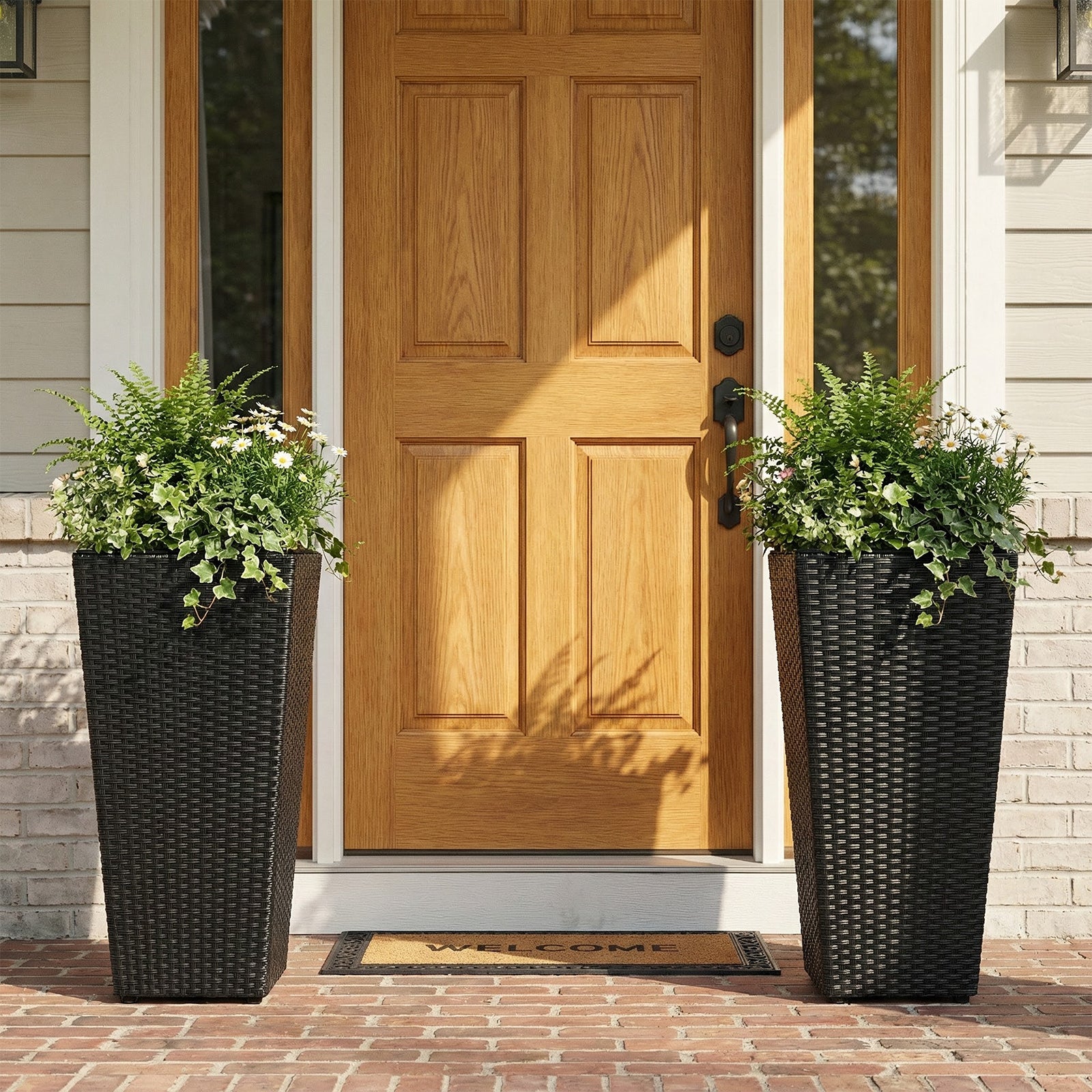 Set of 2 Rattan Tall Plant Pots with Detachable Plastic Liners, Black Raised Garden Beds at Gallery Canada