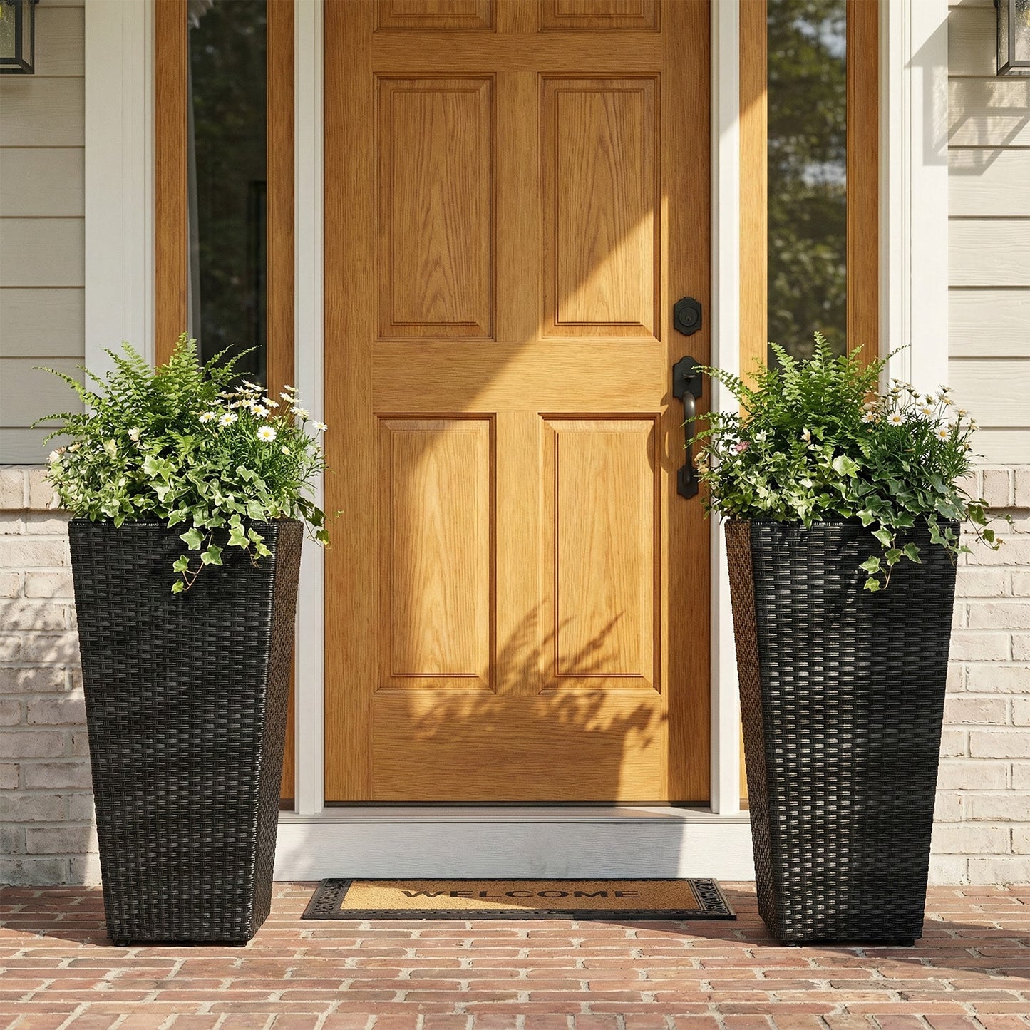 Set of 2 Rattan Tall Plant Pots with Detachable Plastic Liners, Black Raised Garden Beds at Gallery Canada