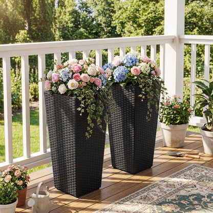 Set of 2 Rattan Tall Plant Pots with Detachable Plastic Liners, Black Raised Garden Beds at Gallery Canada