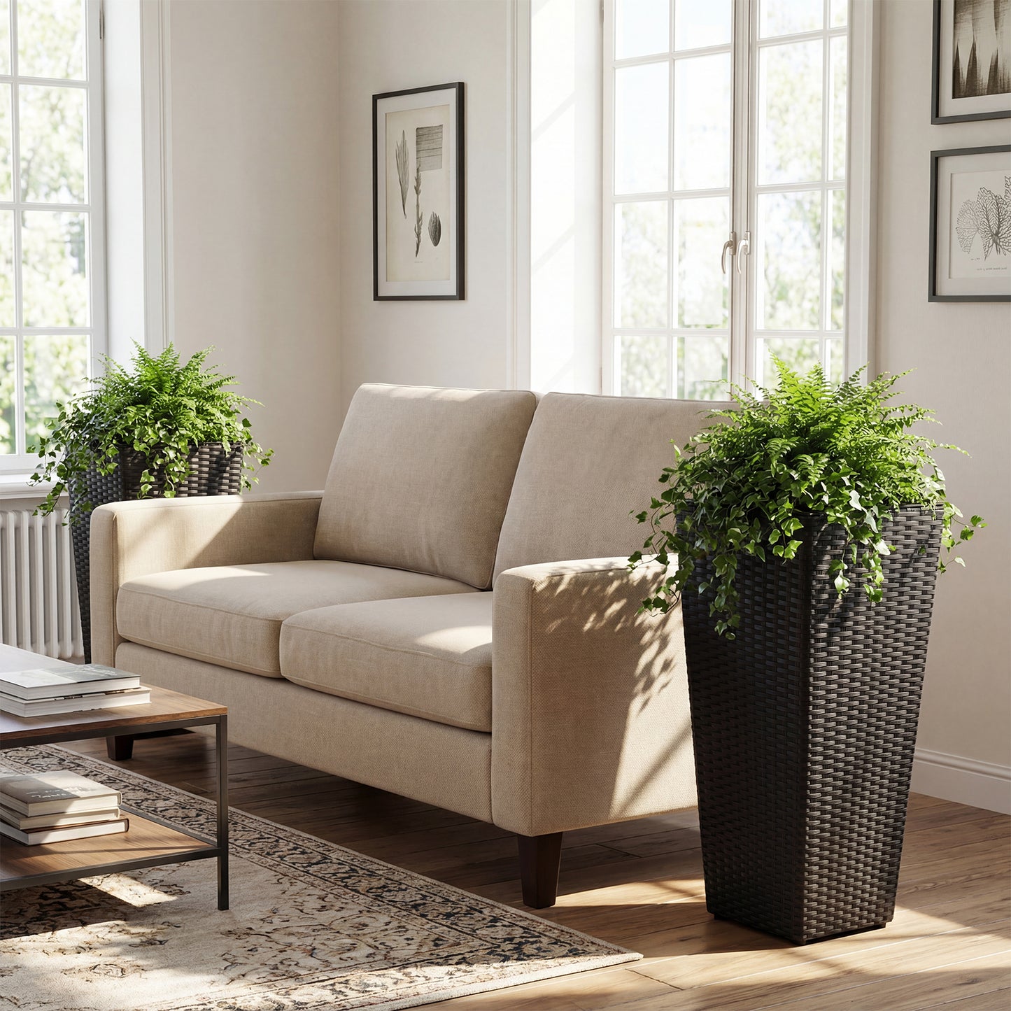 Set of 2 Rattan Tall Plant Pots with Detachable Plastic Liners, Black Raised Garden Beds at Gallery Canada