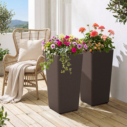 Rattan Tall Plant Pots Set of 2, Brown