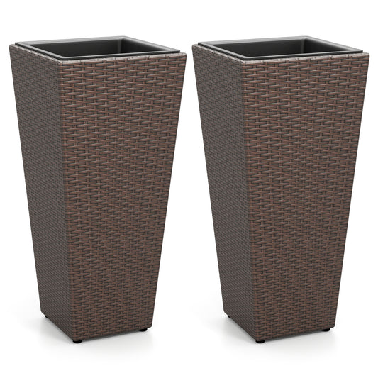 Rattan Tall Plant Pots Set of 2, Brown Raised Garden Beds Brown at Gallery Canada