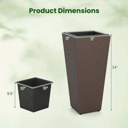 Rattan Tall Plant Pots Set of 2, Brown