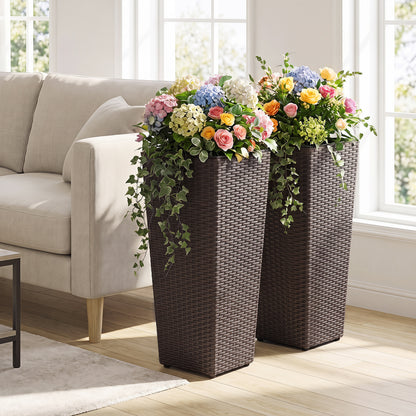 Rattan Tall Plant Pots Set of 2, Brown