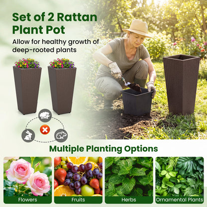 Rattan Tall Plant Pots Set of 2, Brown