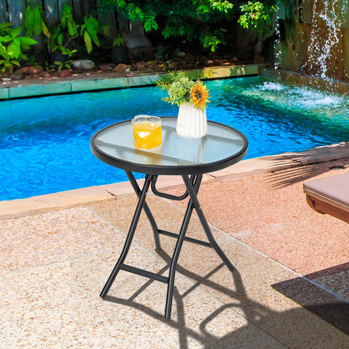 Set Of 2 Round Patio Side Tables, Black