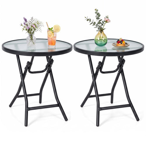 Set Of 2 Round Patio Side Tables, Black