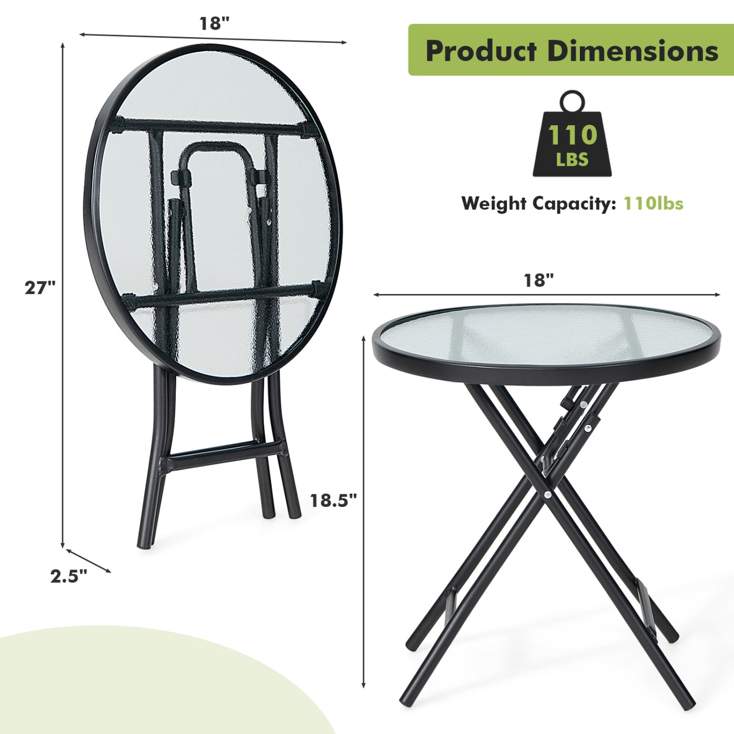 Set Of 2 Round Patio Side Tables, Black