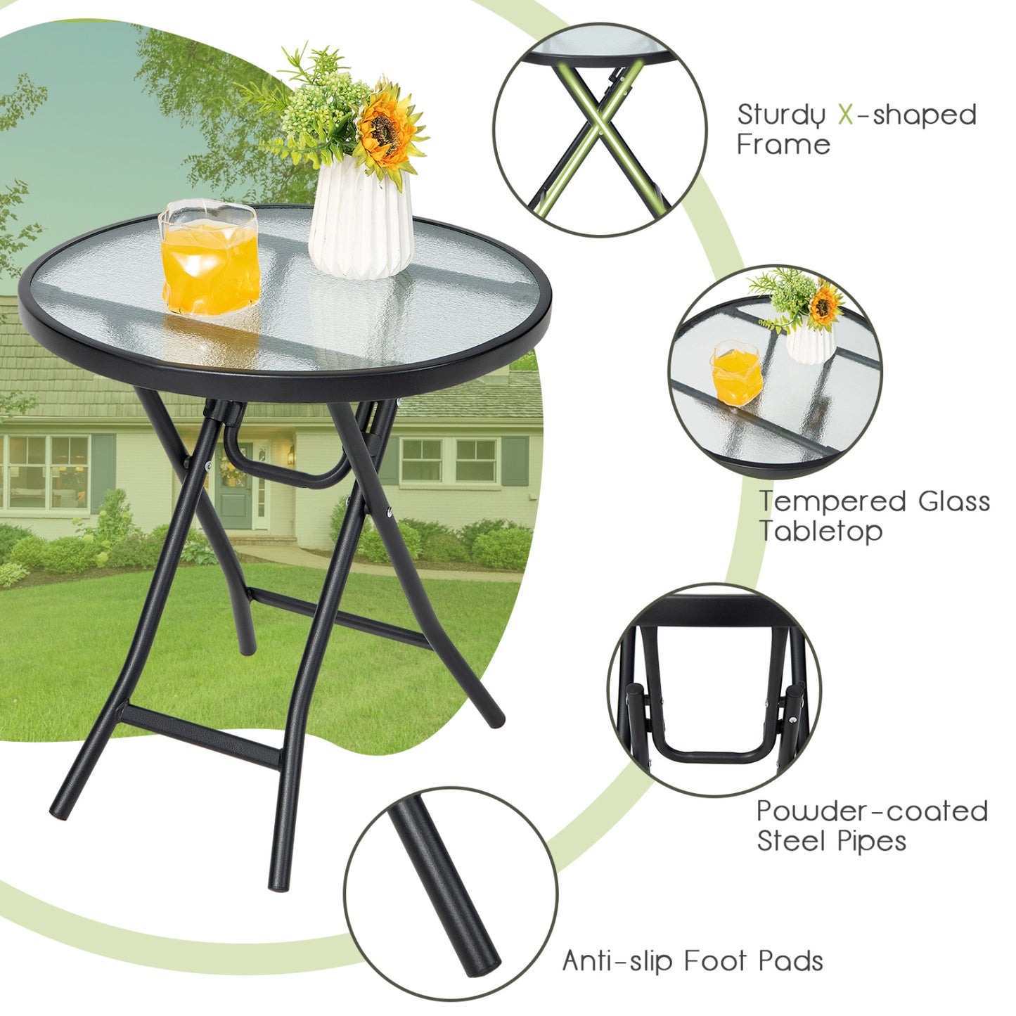 Set Of 2 Round Patio Side Tables, Black