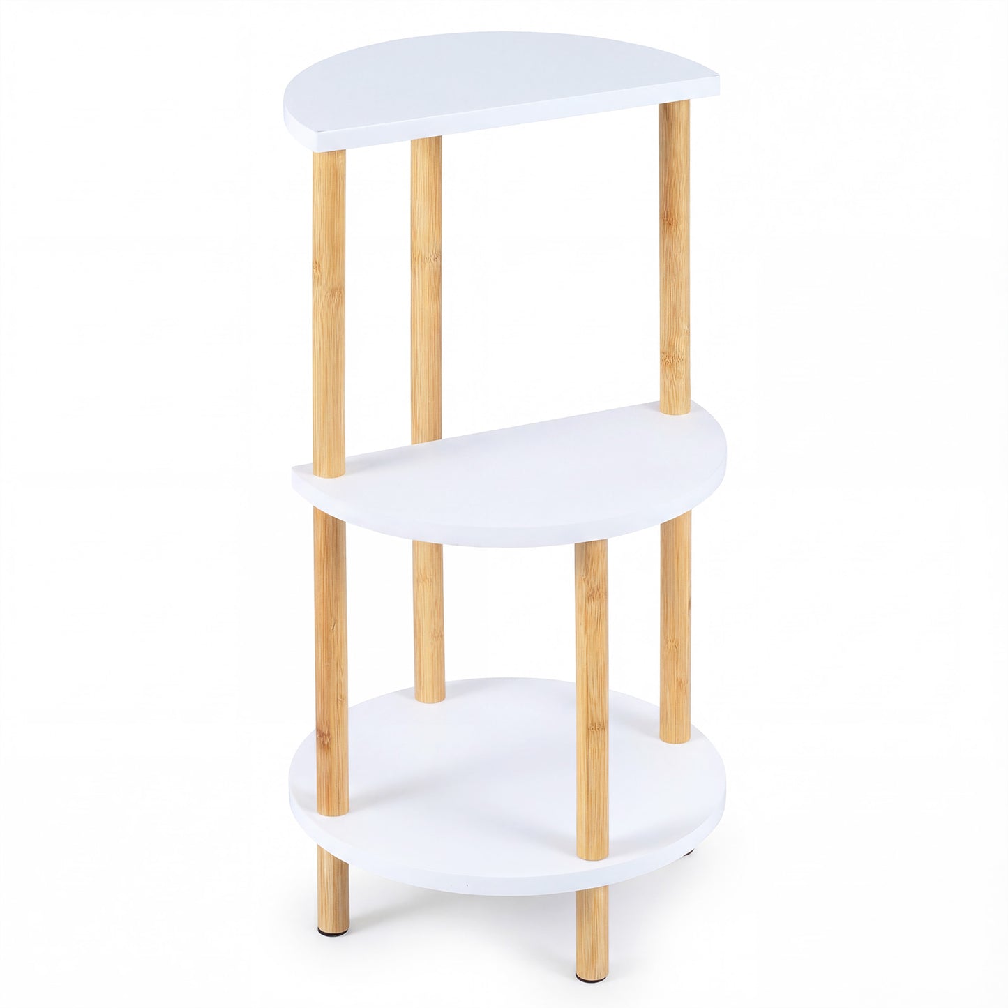 Set of 2 Round Side Table Compact with 3-Tier Shelves and Bamboo Construction, White End & Side Tables White at Gallery Canada