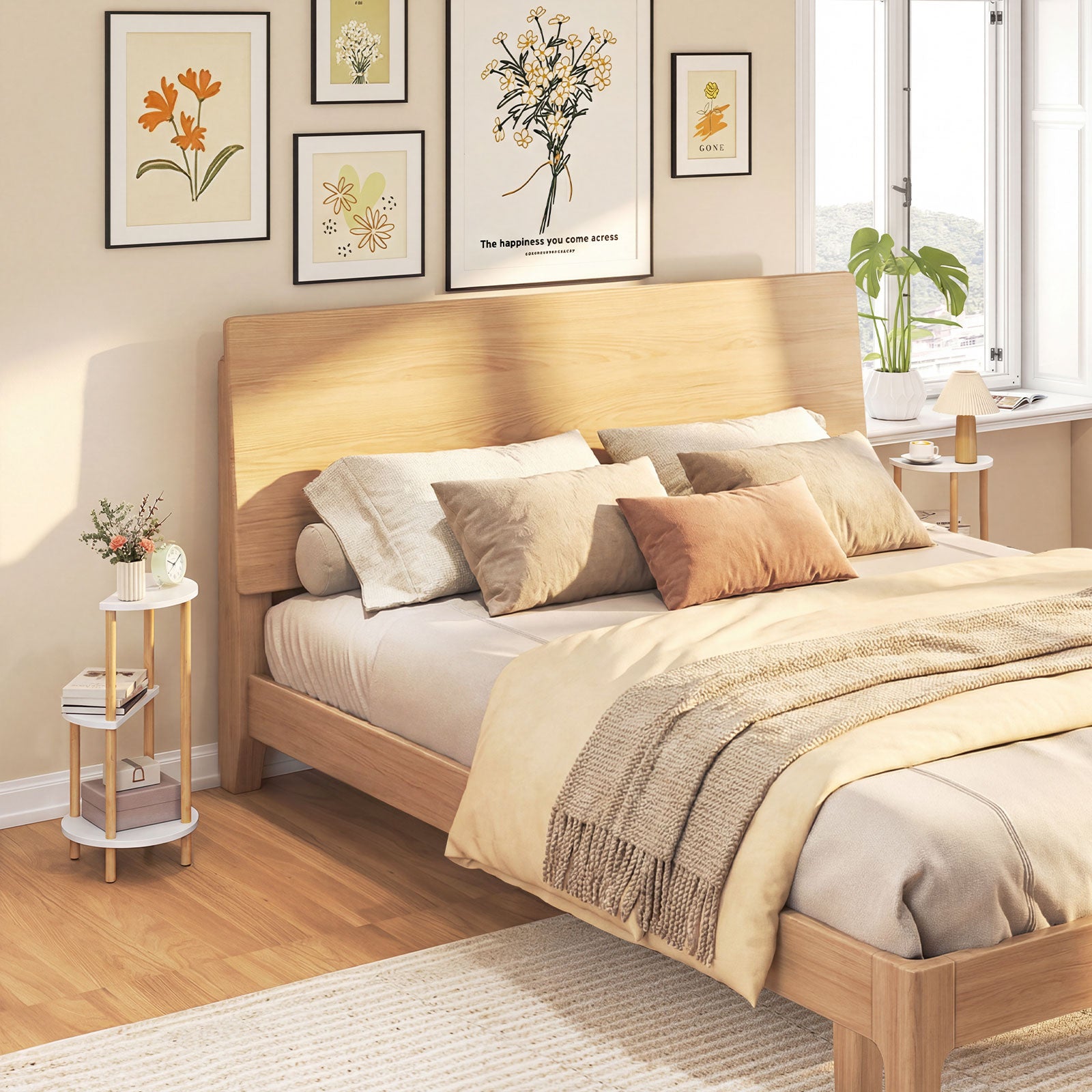 Set of 2 Round Side Table Compact with 3-Tier Shelves and Bamboo Construction, White End & Side Tables at Gallery Canada