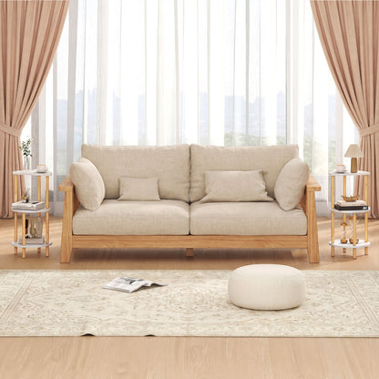 Set of 2 Round Side Table Compact with 3-Tier Shelves and Bamboo Construction, White End & Side Tables at Gallery Canada