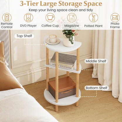 Set of 2 Round Side Table Compact with 3-Tier Shelves and Bamboo Construction, White End & Side Tables at Gallery Canada